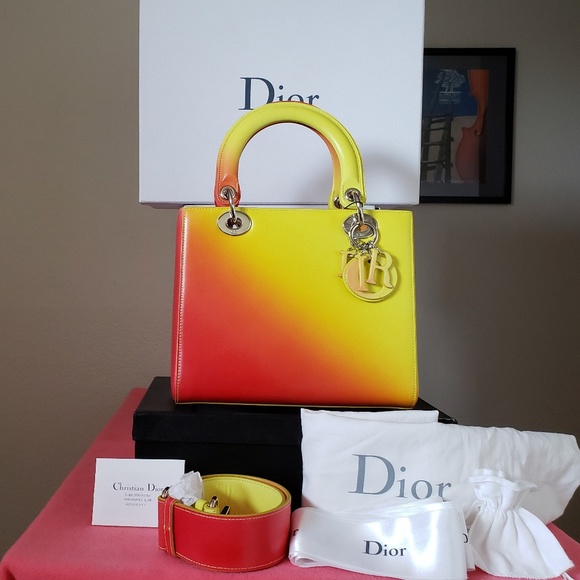 $6500 Lady Dior medium Cruise 2014 ombre yellow b - Picture 1 of 8